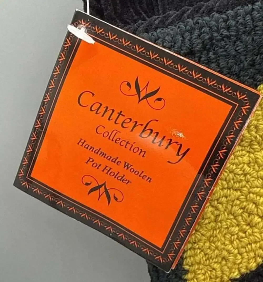 Canterbury Collection Black Witch Pot Holder Hooked Corduroy Handmade NWT Vtg